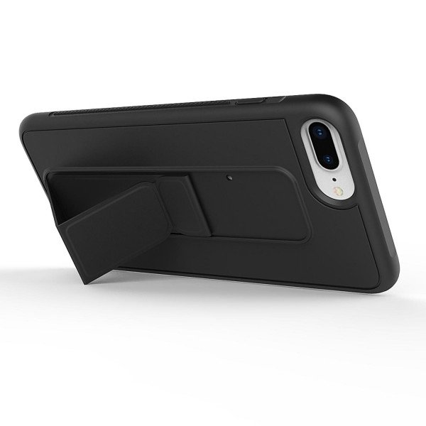 Wholesale iPhone 8 Plus / 7 Plus PU Leather Hand Grip Kickstand Case (Black)